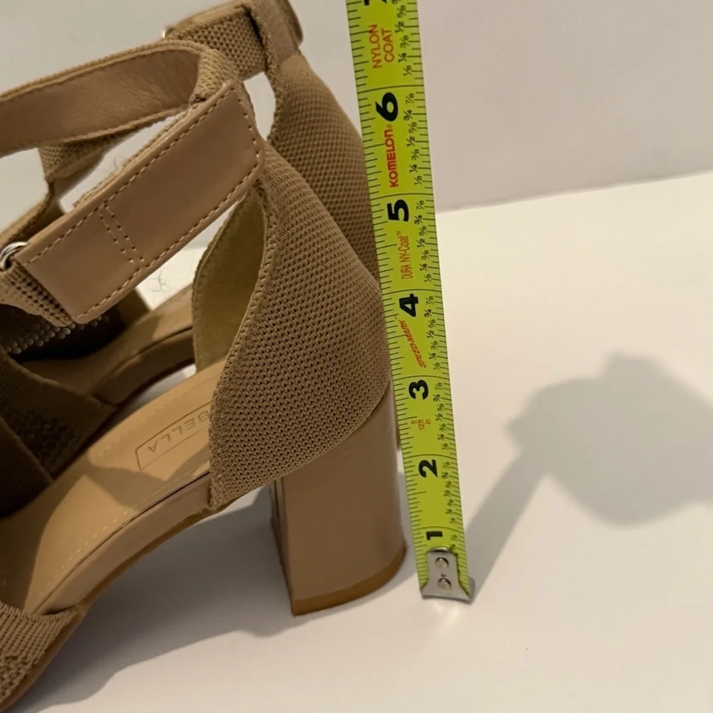 New Bella Nude Knit Block Heel Sandals Peep Toe Ankle Strap 7.5